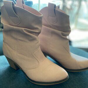 Charles Albert Mid-Calf Cowboy Distressed Bootie, Vegan Leather, Blush Pink, 9